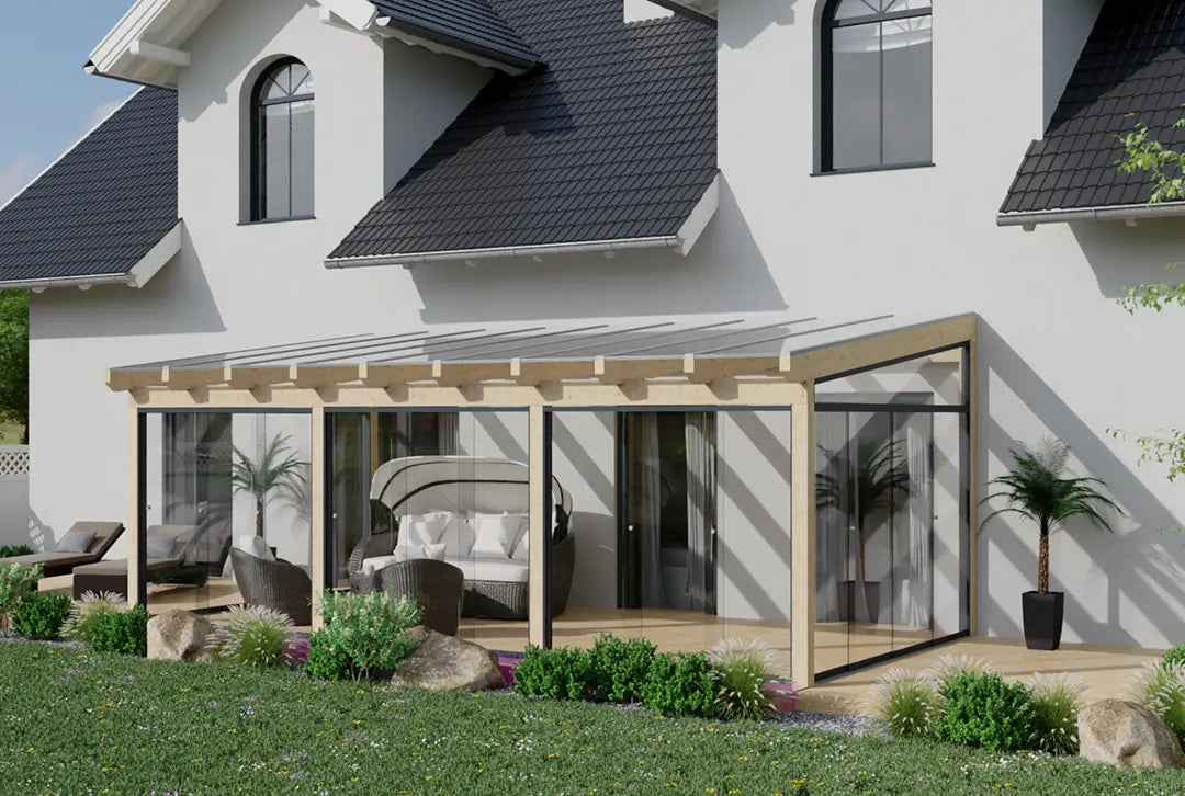 Kaltwintergarten Holz 700cm VSG anthrazit – steda