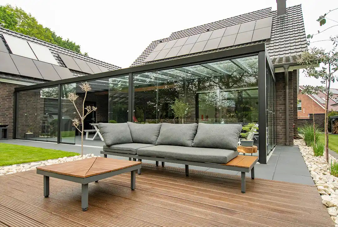 Terrassenüberdachung Aluminium 600x500cm Doppelsteg schwarz