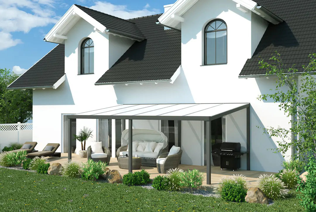 Terrassenüberdachung Aluminium 600x500cm Doppelsteg schwarz