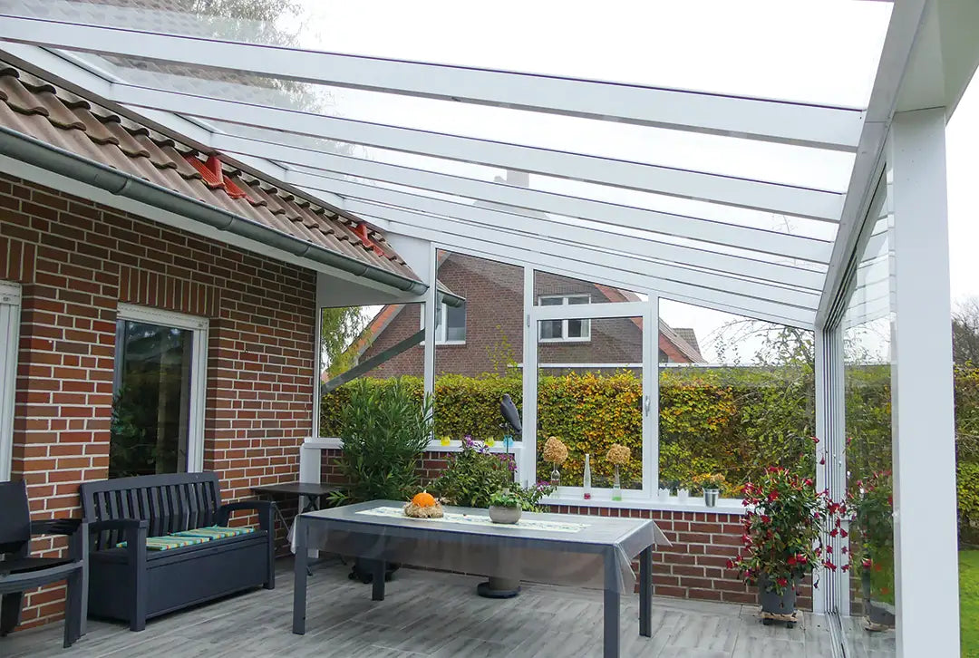 Terrassenüberdachung Aluminium 600x250cm VSG weiß