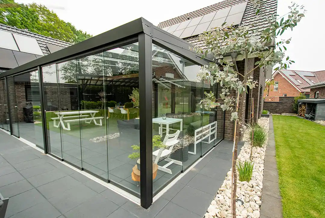Terrassenüberdachung Aluminium 600x500cm Doppelsteg schwarz