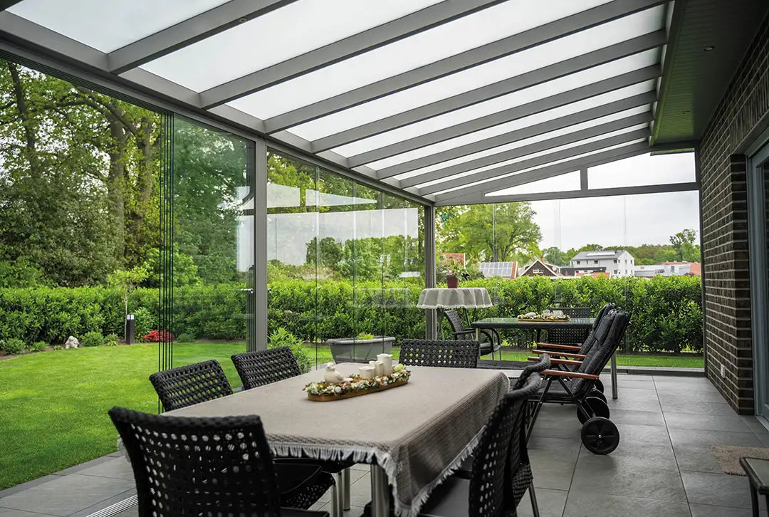 Terrassenüberdachung Aluminium VSG grau – Ansicht 1