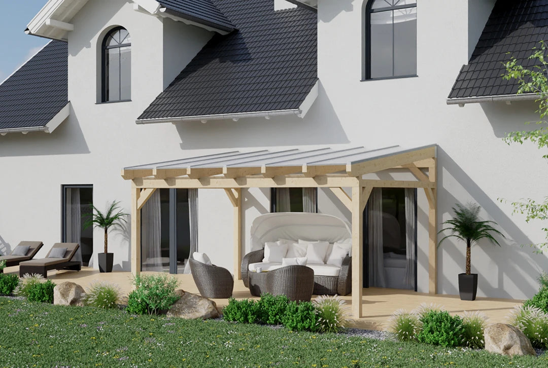 Terrassenüberdachung Holz 400x250cm Doppelsteg anthrazit – Ansicht 1