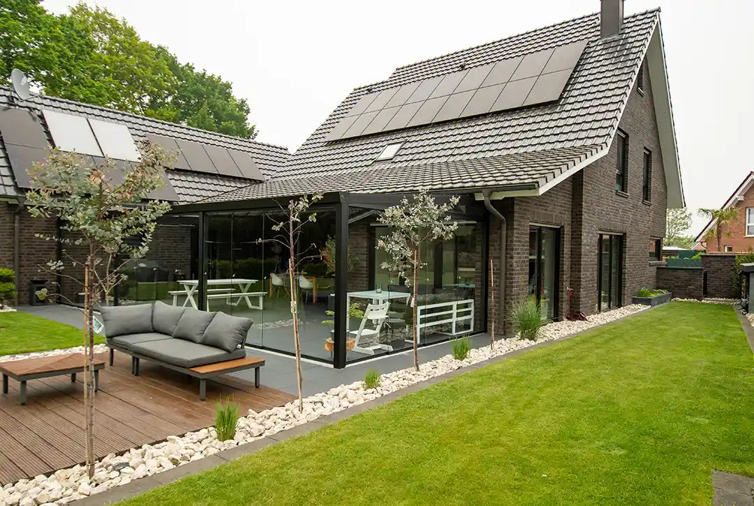 Terrassenüberdachung Aluminium 600x500cm Doppelsteg schwarz