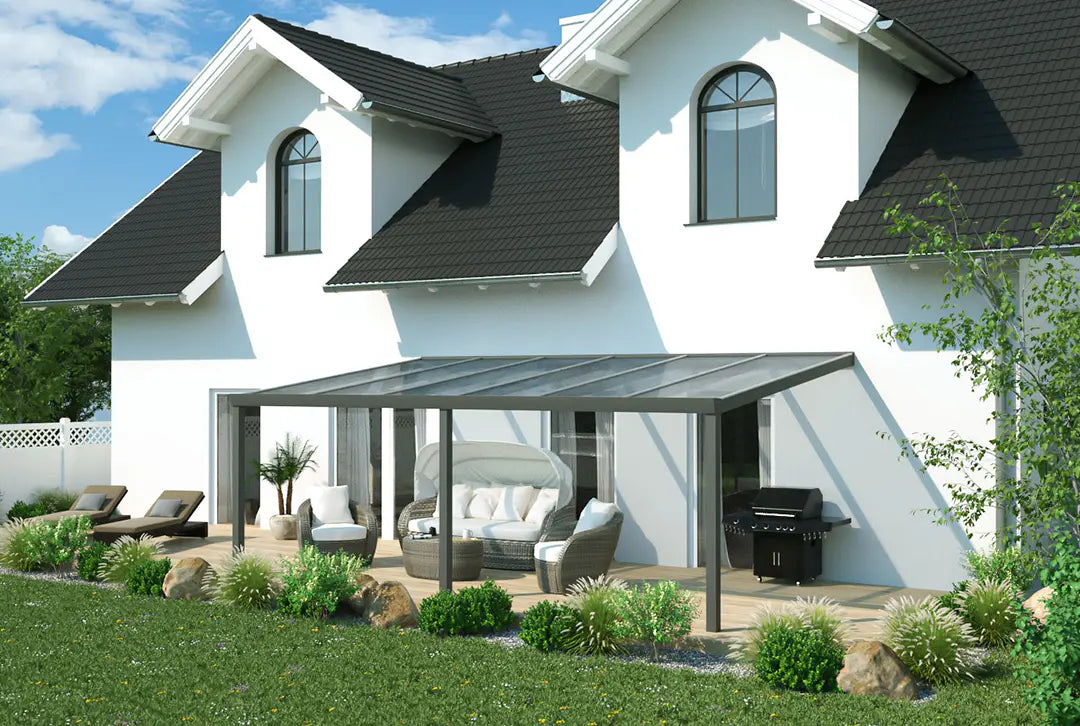 Terrassenüberdachung Aluminium 600x500cm Doppelsteg schwarz