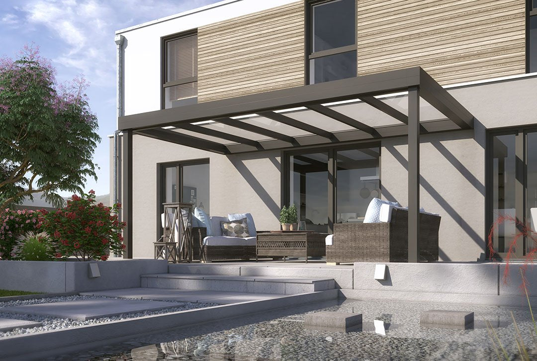 Terrassenüberdachung Flachdach 5x4m Wandanbau