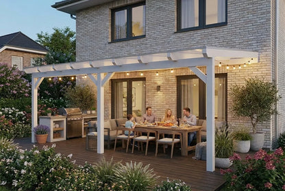 Terrassenüberdachung Holz 800x500cm Doppelsteg weiß – steda