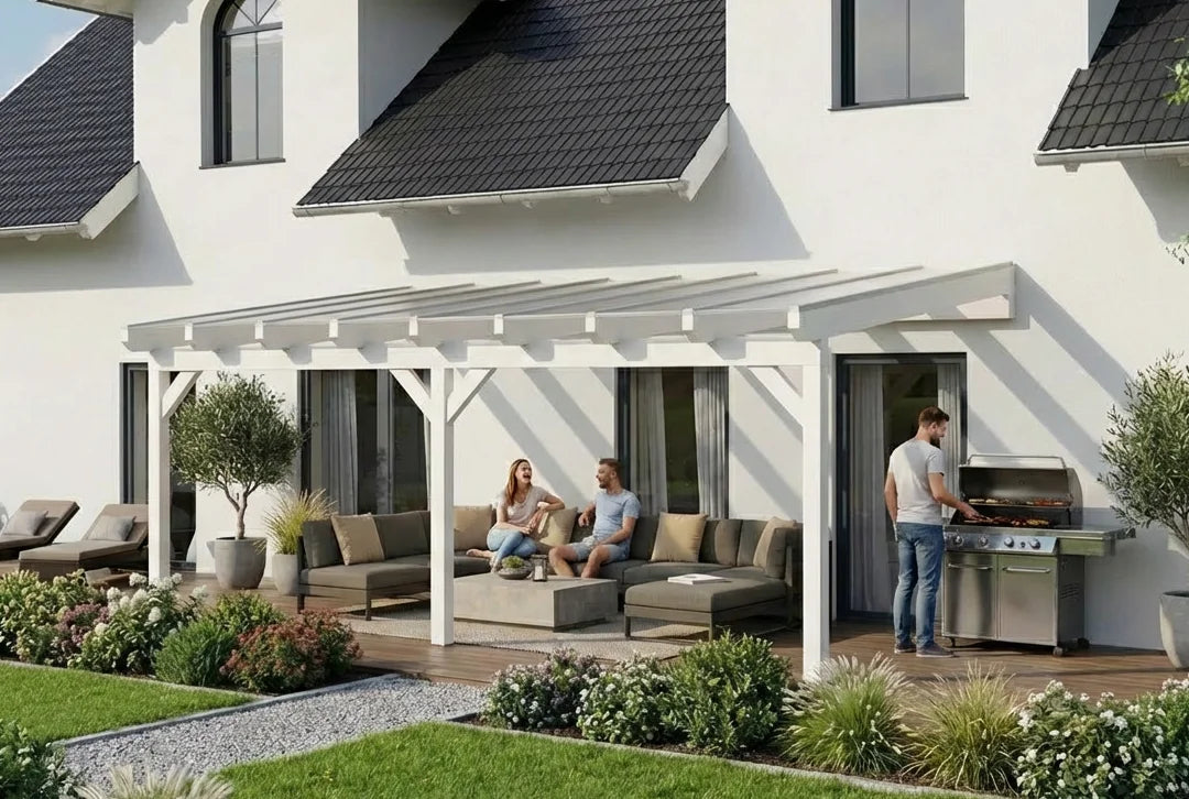 Terrassenüberdachung Holz 800x300cm Doppelsteg weiß – steda