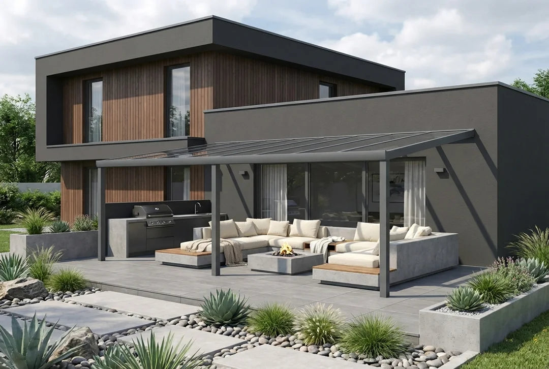 Terrassenüberdachung Aluminium 600x250cm VSG anthrazit
