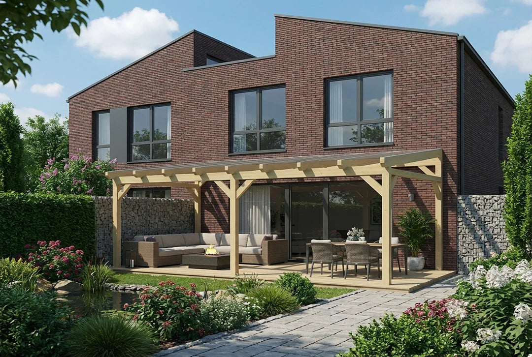 Terrassenüberdachung Holz 600x450cm VSG Natur