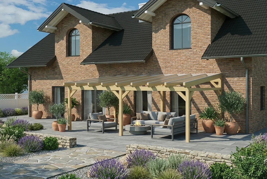 Terrassenüberdachung Holz 600x250cm VSG Natur