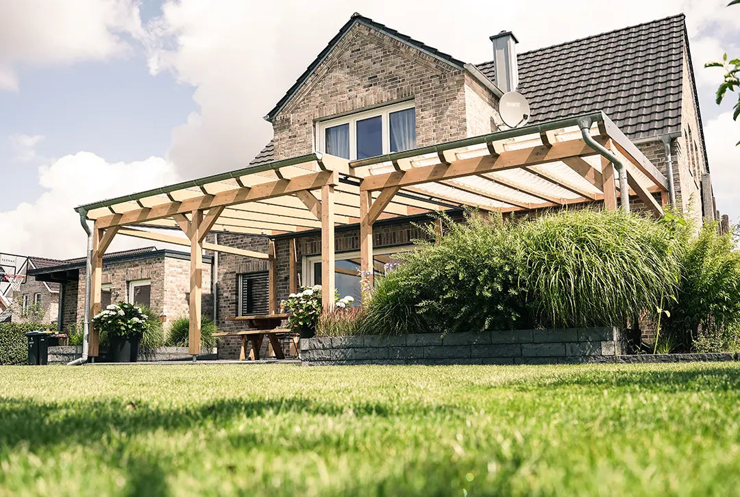 Terrassenüberdachung Holz 600x300cm Doppelsteg eiche-hell