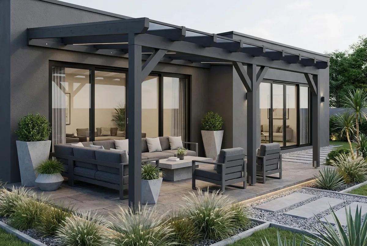 Terrassenüberdachung Holz 800x300cm Doppelsteg anthrazit