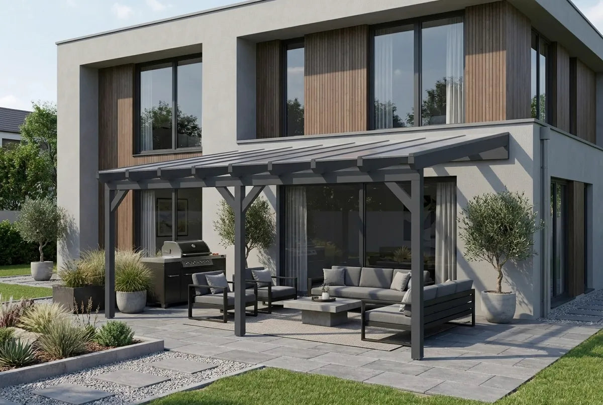 Terrassenüberdachung Holz 800x250cm Doppelsteg anthrazit