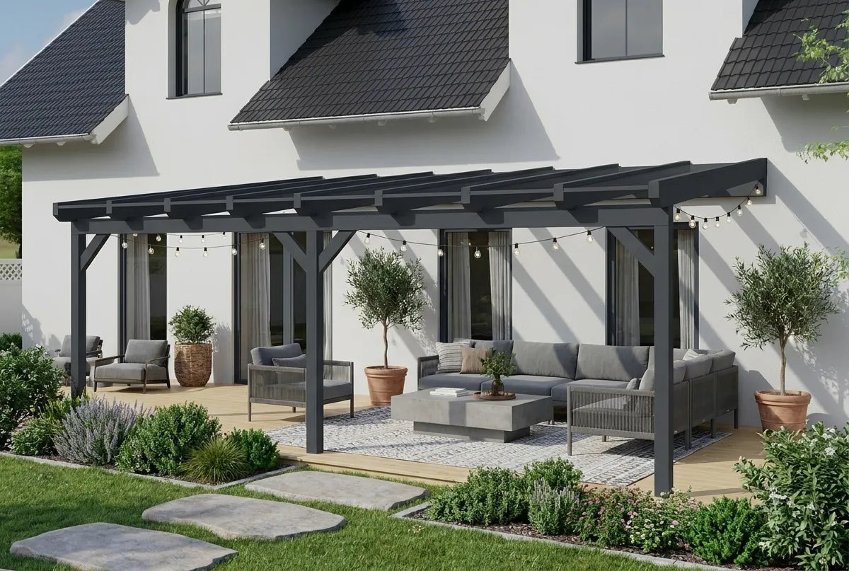 Terrassenüberdachung Holz 800x500cm Doppelsteg anthrazit
