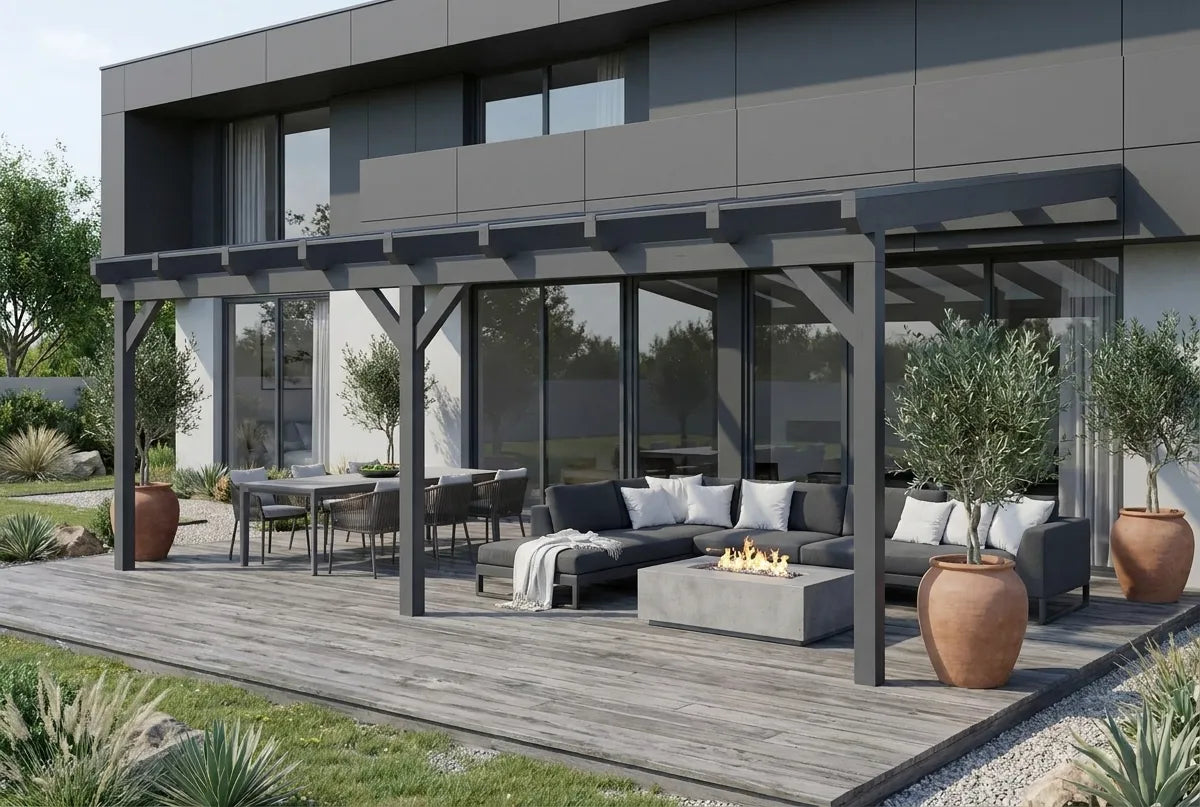 Terrassenüberdachung Holz 700x300cm Doppelsteg anthrazit