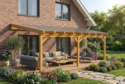 Terrassenüberdachung Holz 700x350cm Doppelsteg eiche-hell