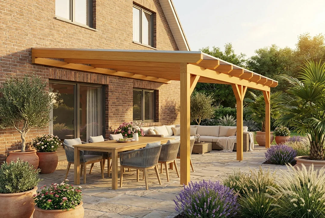 Terrassenüberdachung Holz 600x350cm Doppelsteg eiche-hell