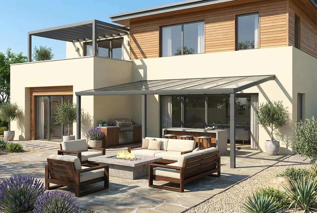 Terrassenüberdachung Aluminium 600x350cm VSG weiß – steda