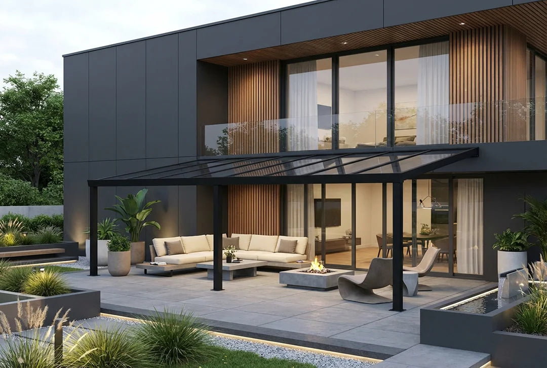 Terrassenüberdachung Aluminium 800x500cm Doppelsteg schwarz