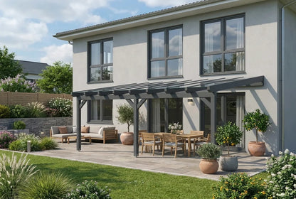 Terrassenüberdachung Holz 500x350cm VSG anthrazit – steda