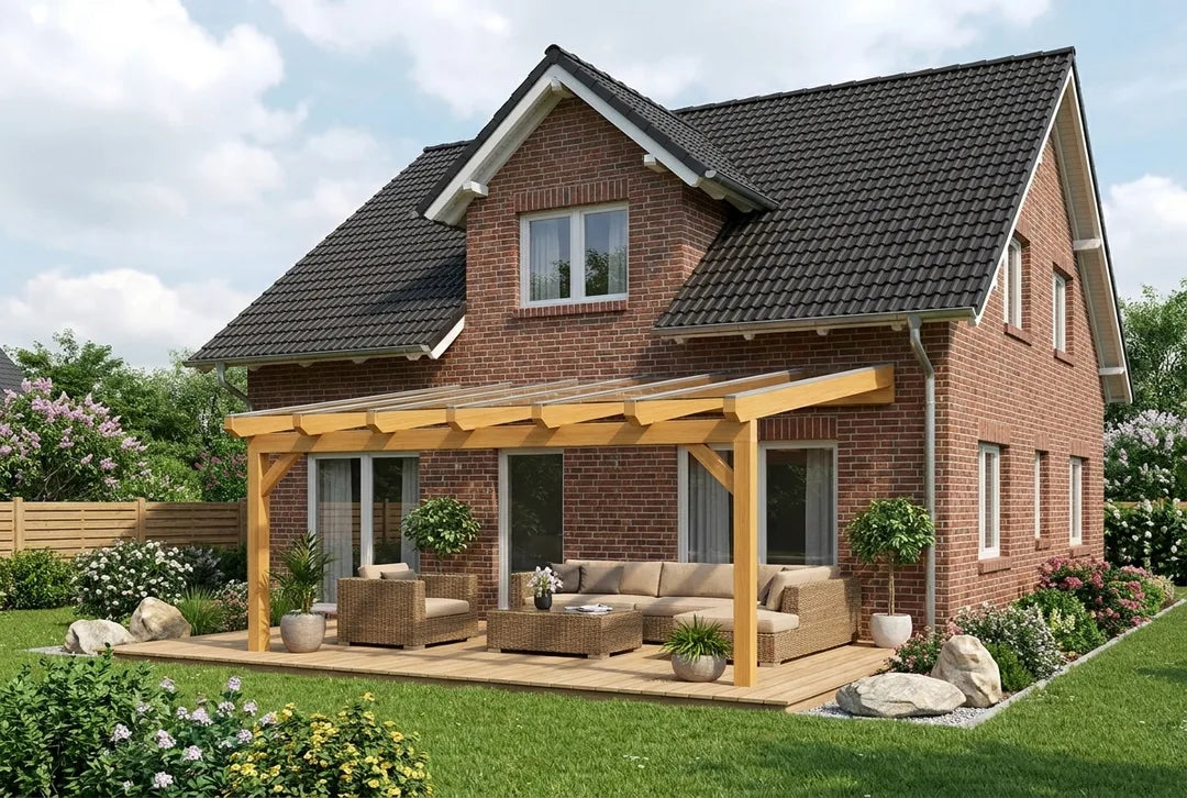 Terrassenüberdachung Holz 400x500cm VSG eiche-hell