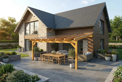 Terrassenüberdachung Holz 400x350cm VSG eiche-hell