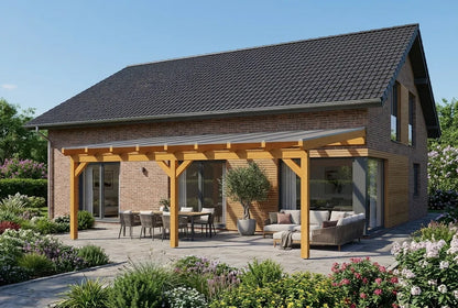 Terrassenüberdachung Holz 700x500cm Doppelsteg eiche-hell