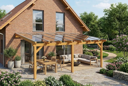 Terrassenüberdachung Holz 700x350cm VSG eiche-hell