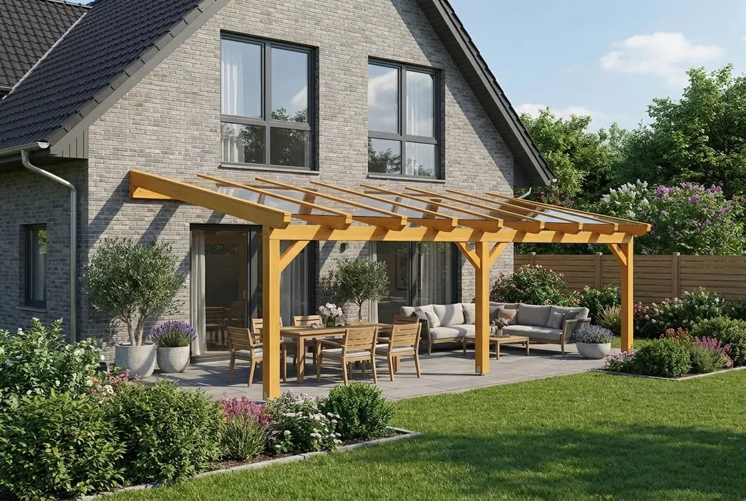 Terrassenüberdachung Holz 600x300cm VSG eiche-hell