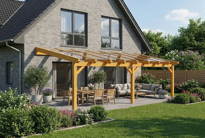 Terrassenüberdachung Holz 600x300cm VSG eiche-hell