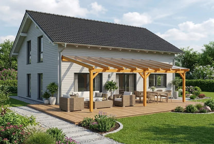 Terrassenüberdachung Holz 800x500cm VSG eiche-hell