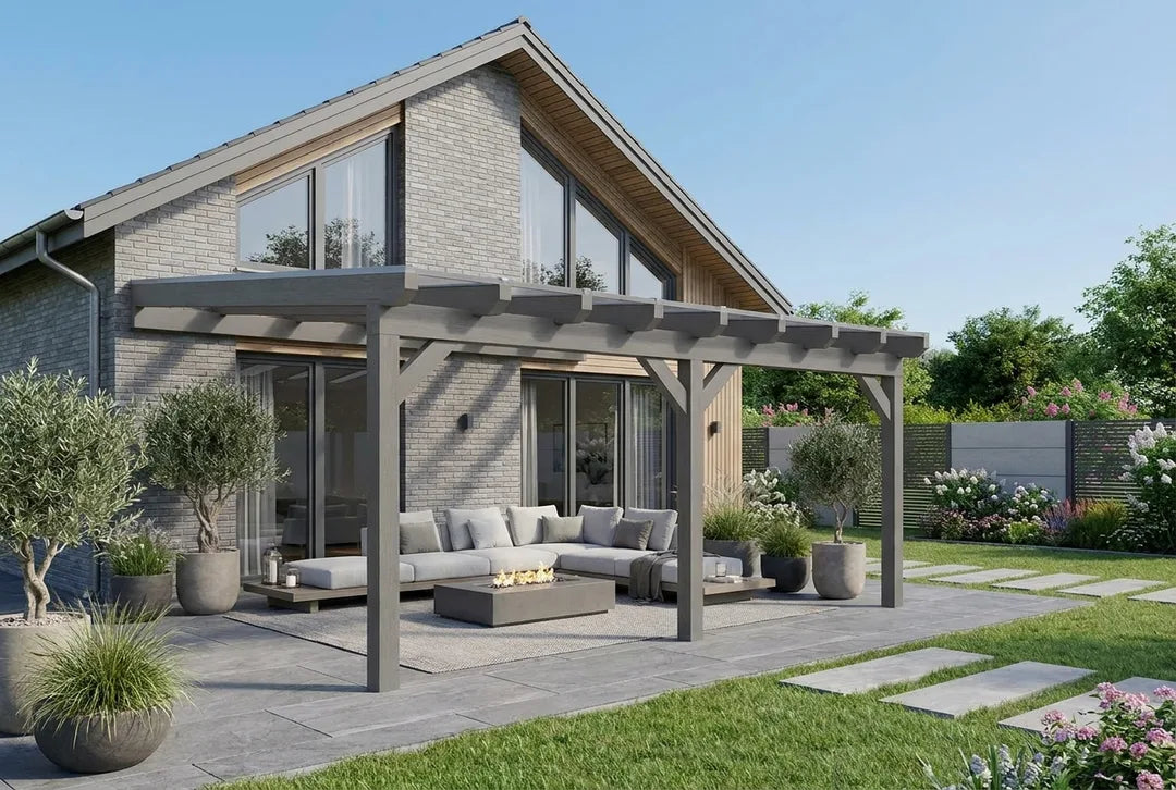 Terrassenüberdachung Holz 700x250cm Doppelsteg graphitgrau