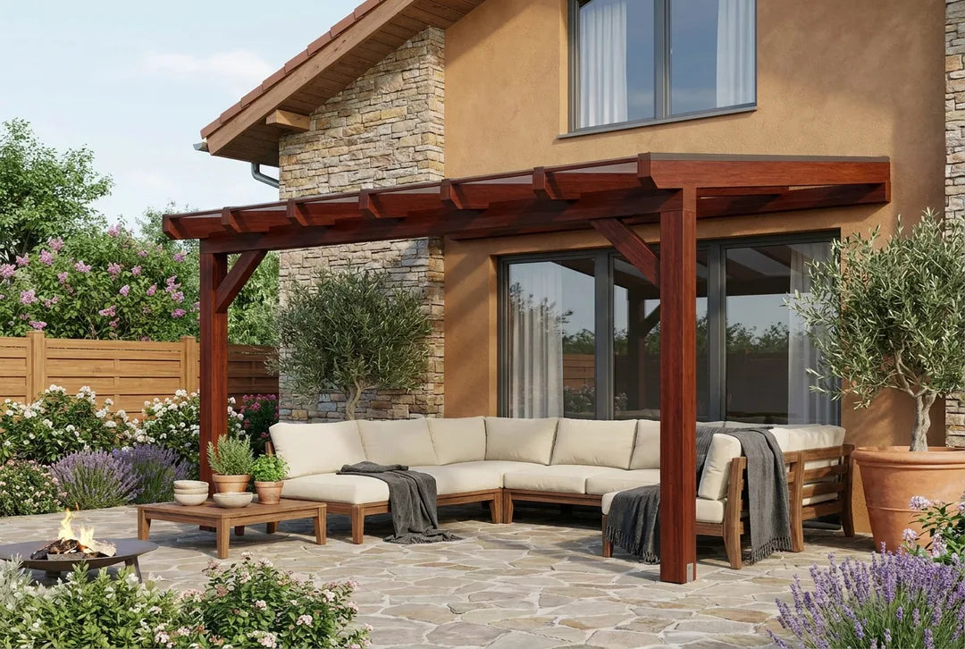Terrassenüberdachung Holz 400x450cm Doppelsteg teak