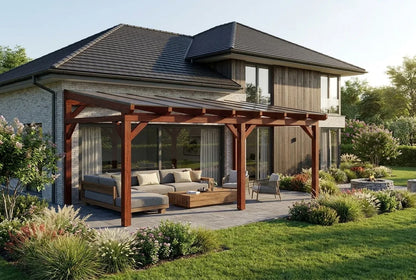 Terrassenüberdachung Holz 600x350cm Doppelsteg teak