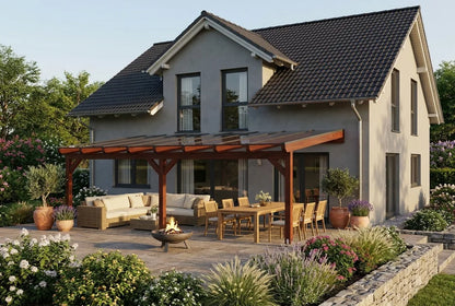 Terrassenüberdachung Holz 800x250cm VSG teak