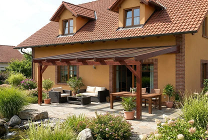 Terrassenüberdachung Holz 400x400cm VSG teak