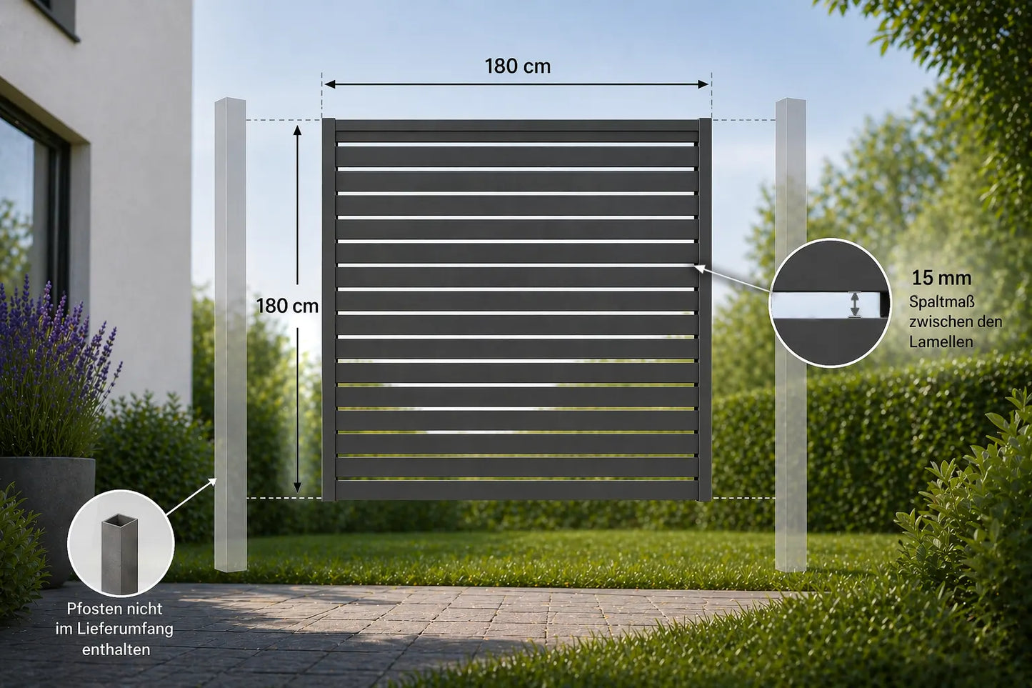 Aluminium Lamellenzaun Anthrazit 180 cm – Maßzeichnung