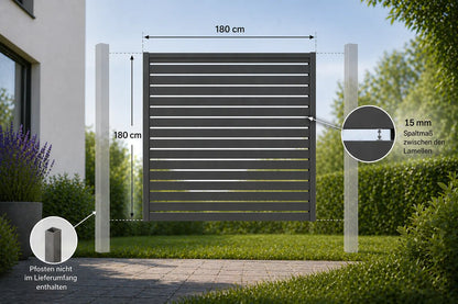 Aluminium Lamellenzaun Anthrazit 180 cm – Maßzeichnung