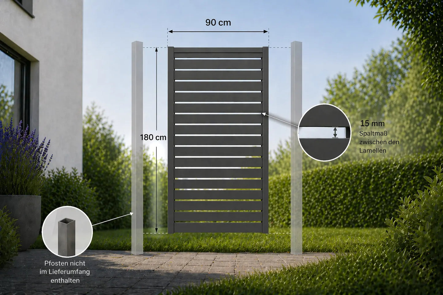 Aluminium Lamellenzaun Anthrazit 90 cm – Maßzeichnung