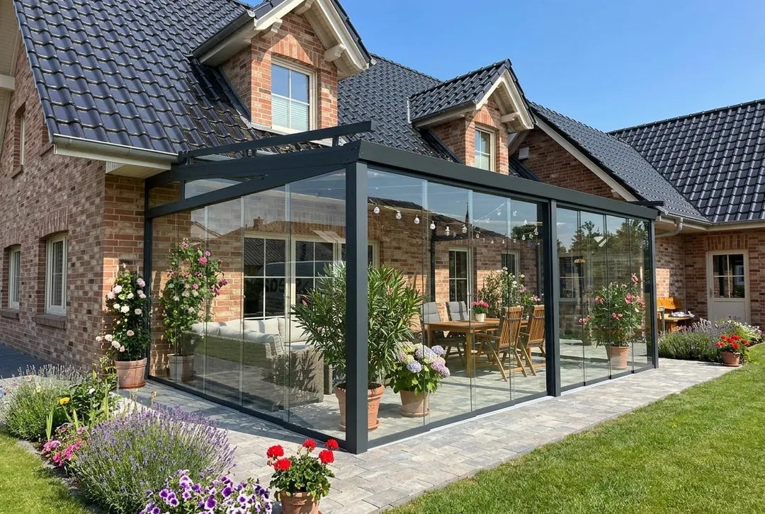 Terrassenüberdachung aus Aluminium für den Wandanbau